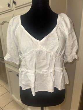 White Tiered V-Neck Peasant Blouse